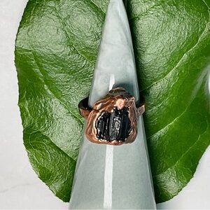 Copper Jewelry Ring Size 5.5 Rough Gem Black Tourmaline Stone Handcrafted Gift